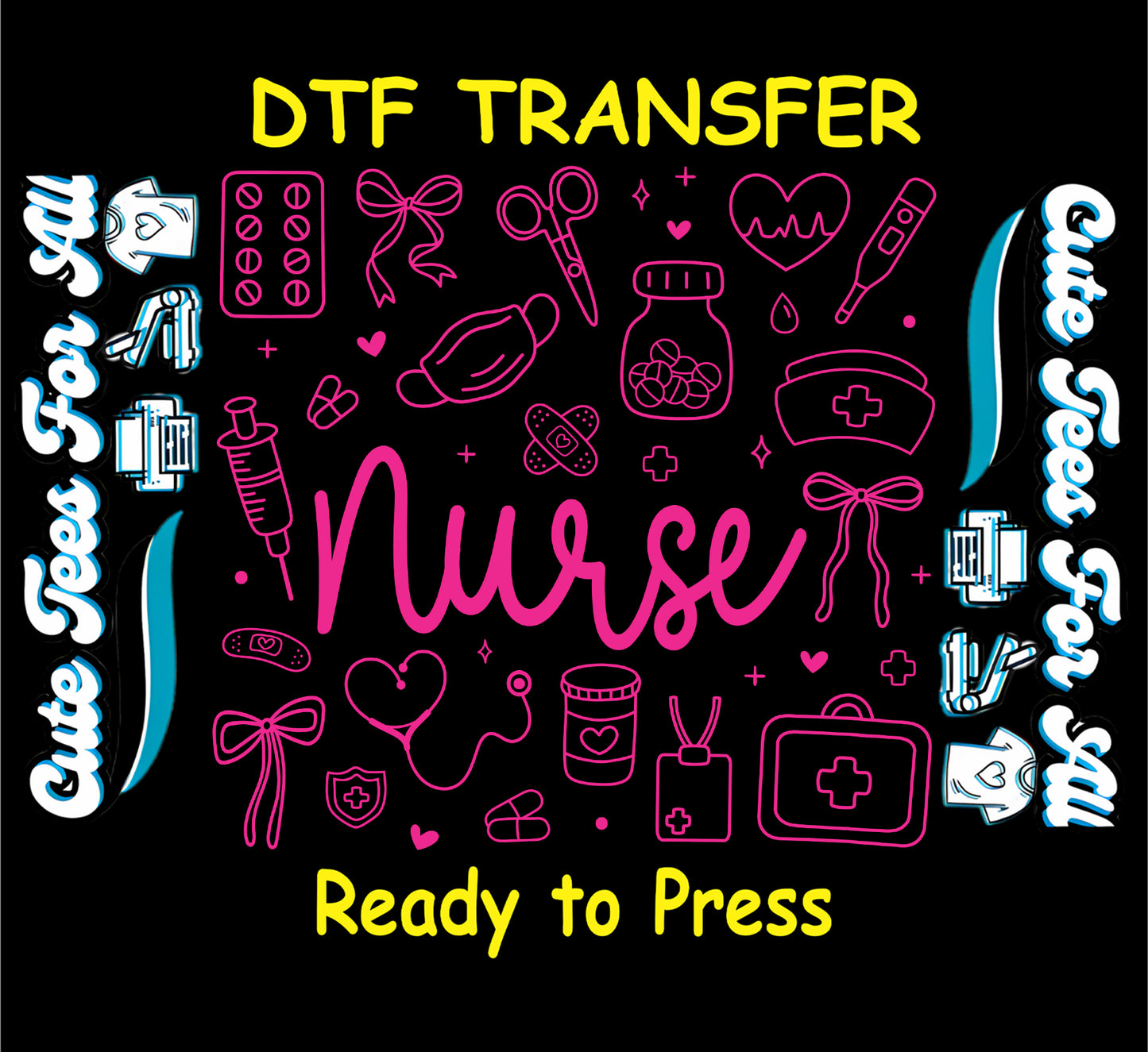 Nurse medical icons script ready to press dtf transfer iron on heat transfer decal for diy nurse shirts