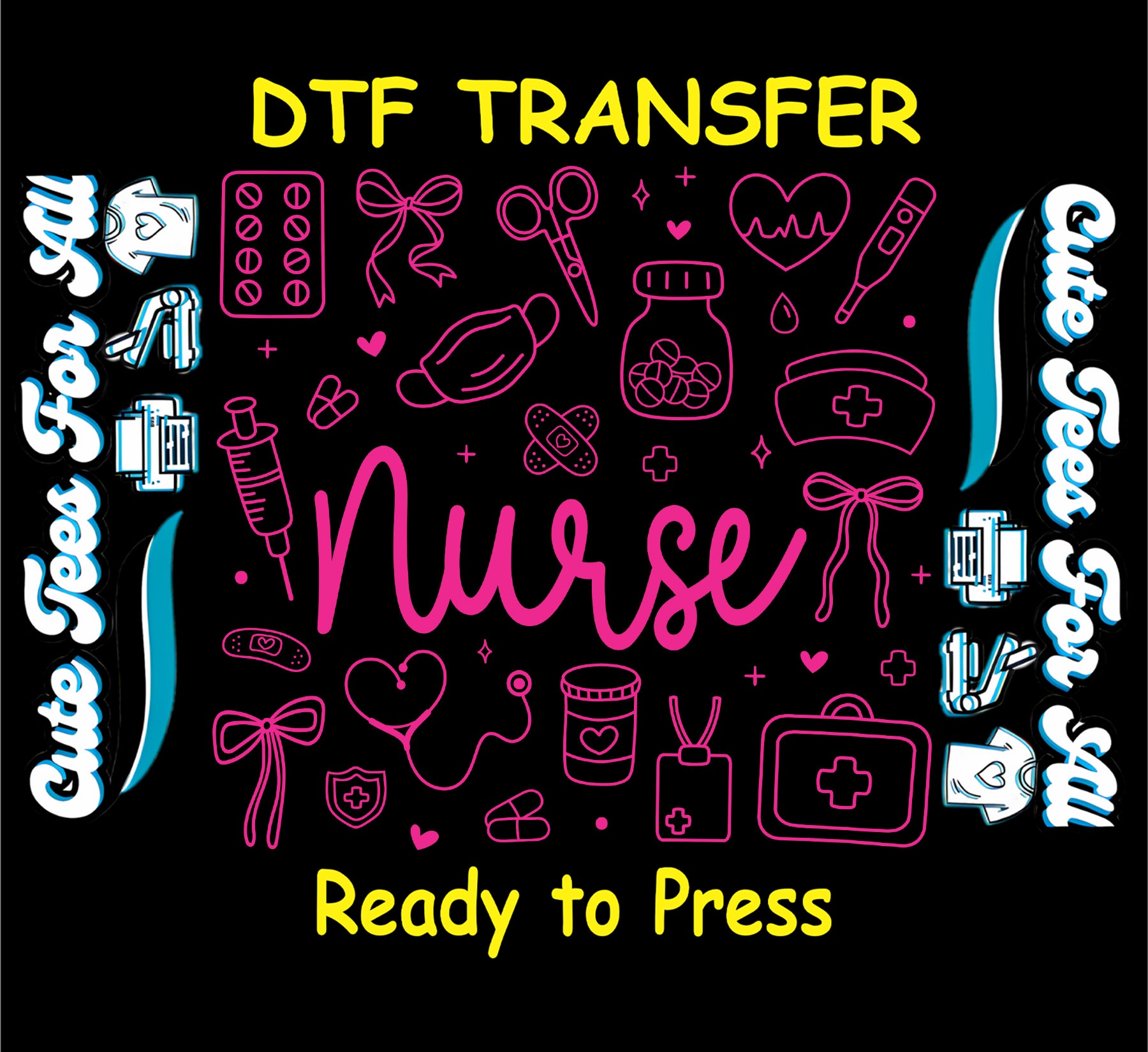 Nurse medical icons script ready to press dtf transfer iron on heat transfer decal for diy nurse shirts