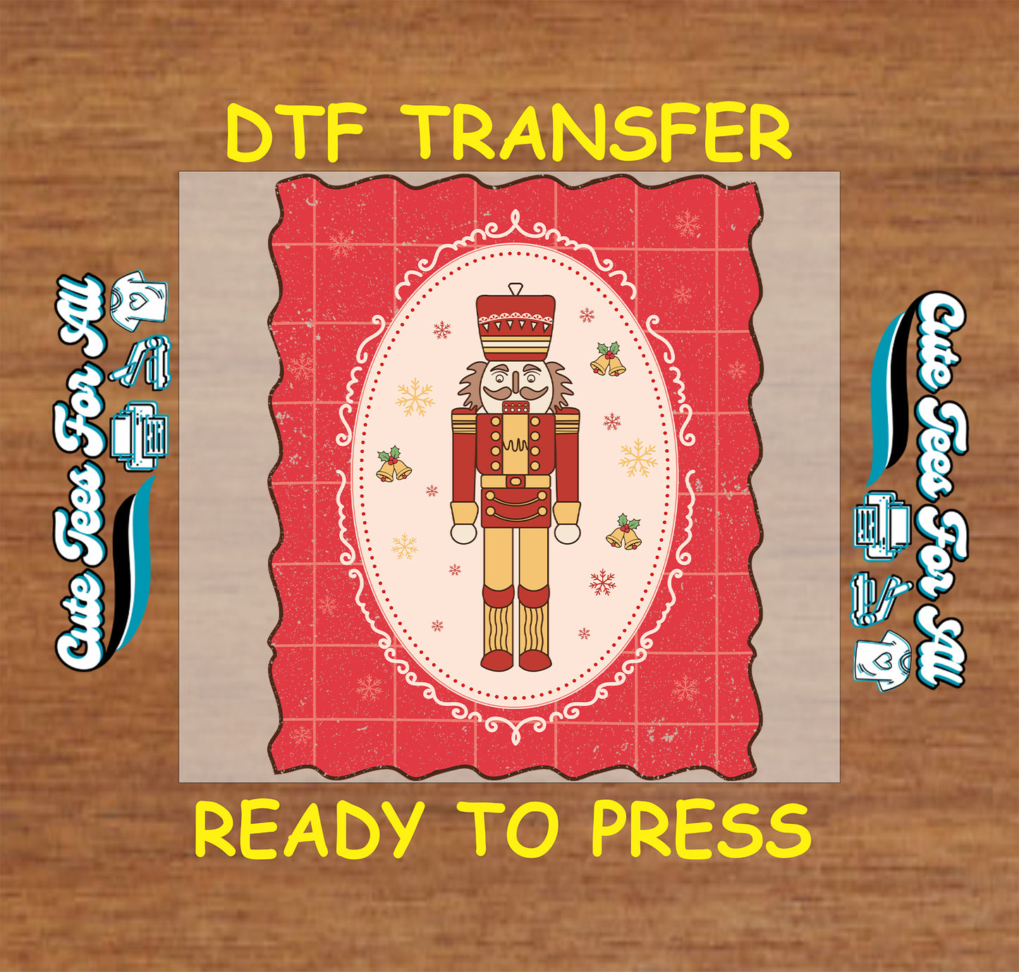 Vintage nutcracker oval frame Christmas ready to press dtf transfer iron on heat transfer decal for diy Christmas shirts