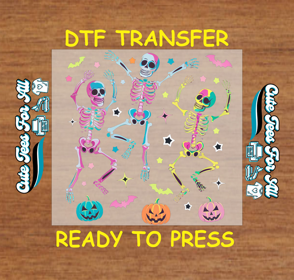 Neon Dancing Skeletons Halloween DTF Transfer digital mock up - Ready to Press 12919
