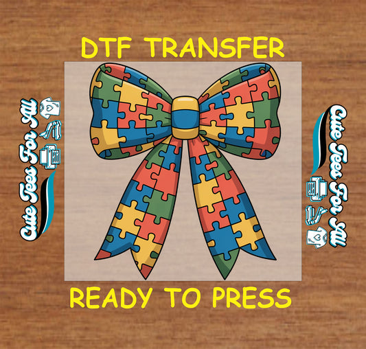 autism puzzle bow ready to press dtf transfer iron on heat transfer decal for diy autism shirts