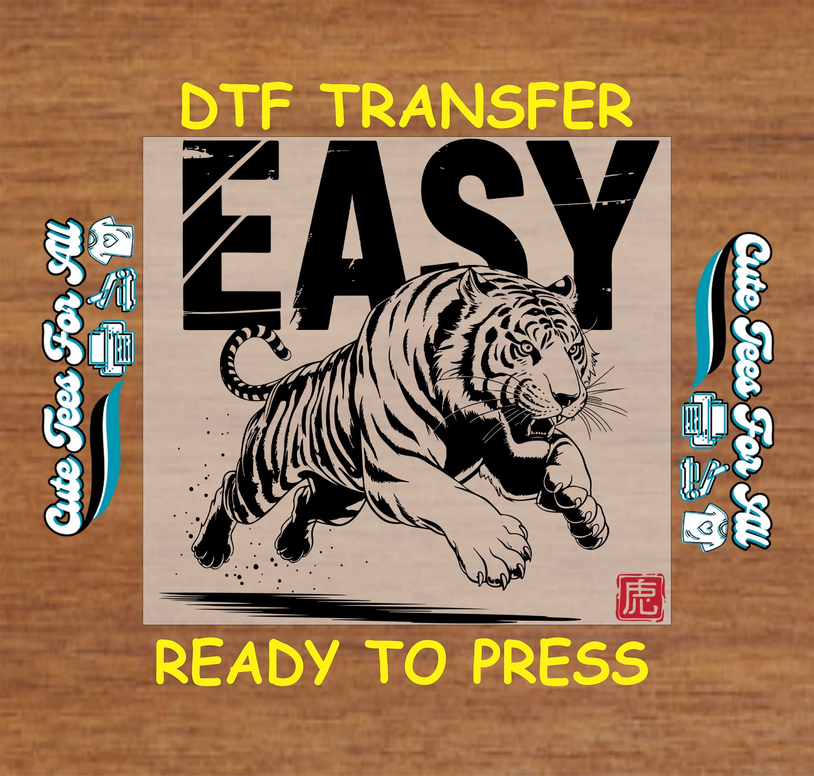 Easy jumping tiger ready to press dtf transfer iron on heat transfer decal for DIY shirts