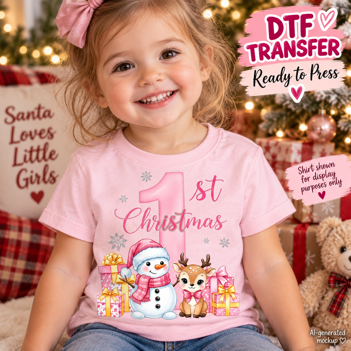 First Christmas Snowman and Fawn DTF Transfer mock up - Ready to Press 12951