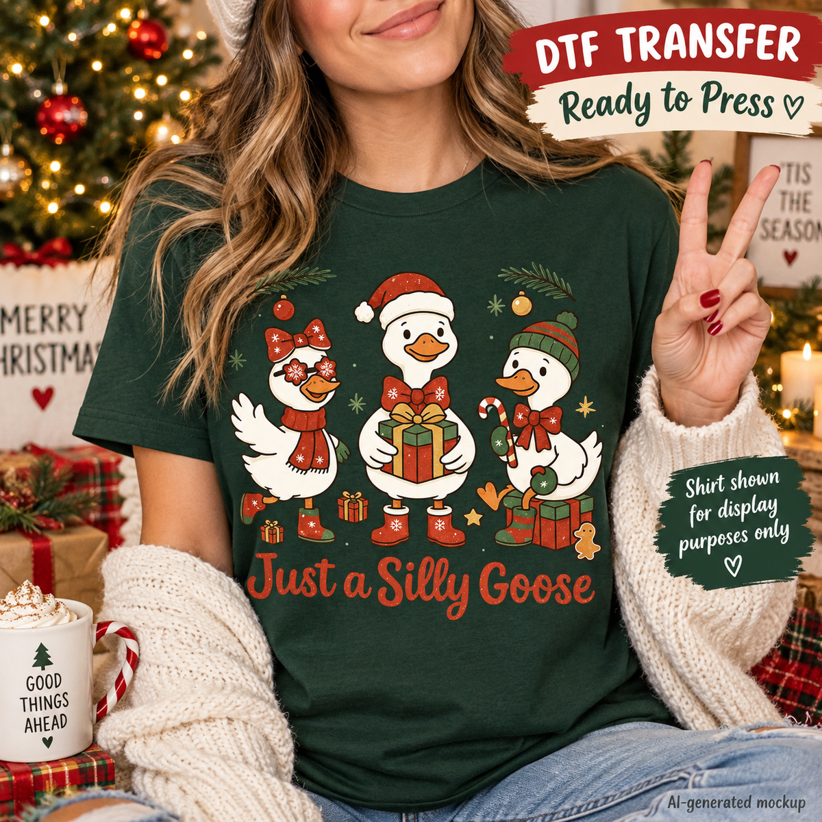 Just a Silly Goose Christmas DTF Transfer  mock up - Ready to Press 12953