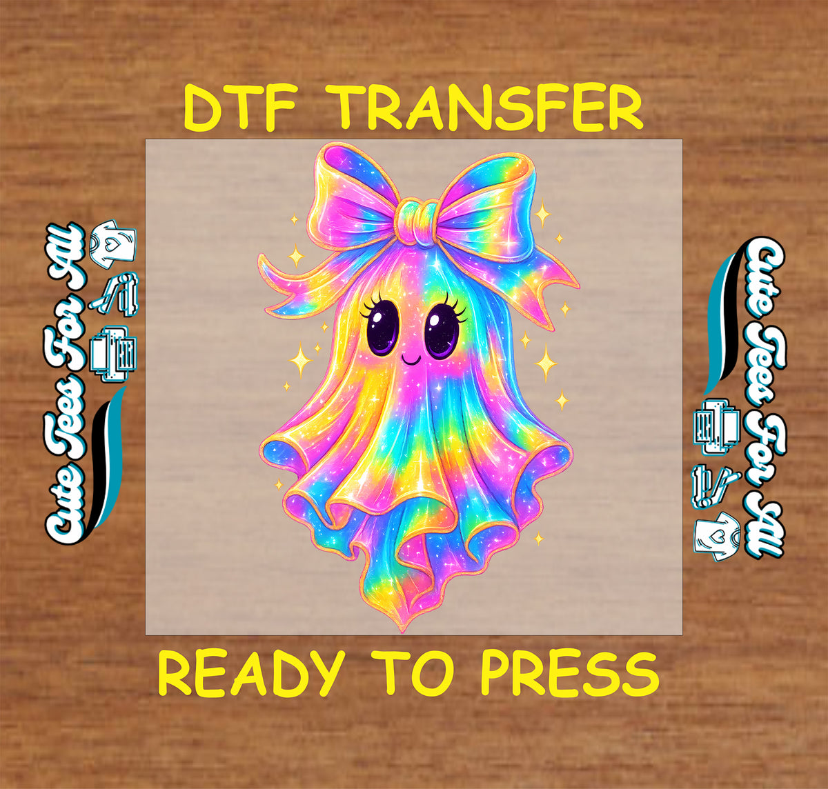 Rainbow Ghost with Bow Halloween DTF Transfer  mock up - Ready to Press 12955