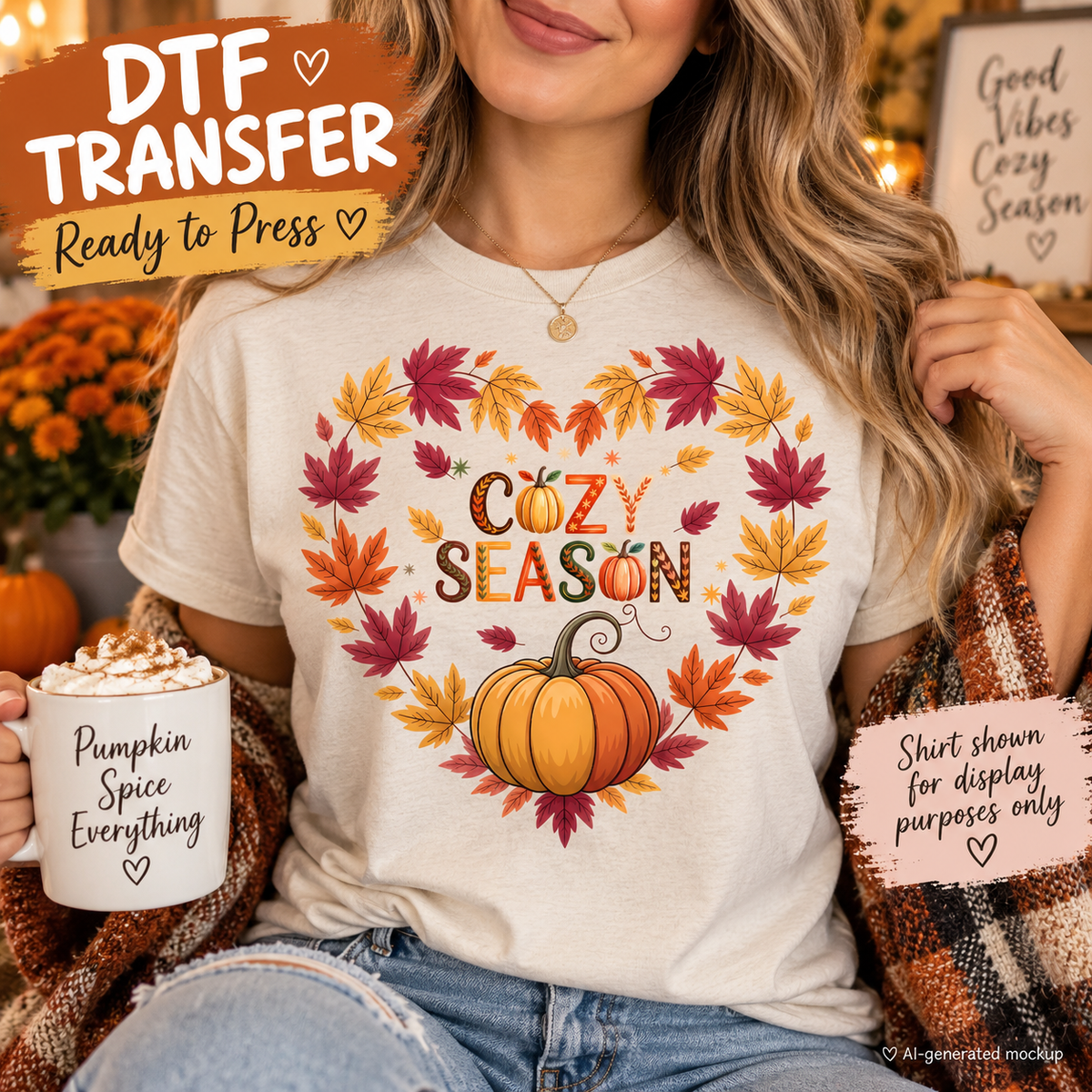 Cozy Season Fall Pumpkin DTF Transfer  mock up - Ready to Press 12957