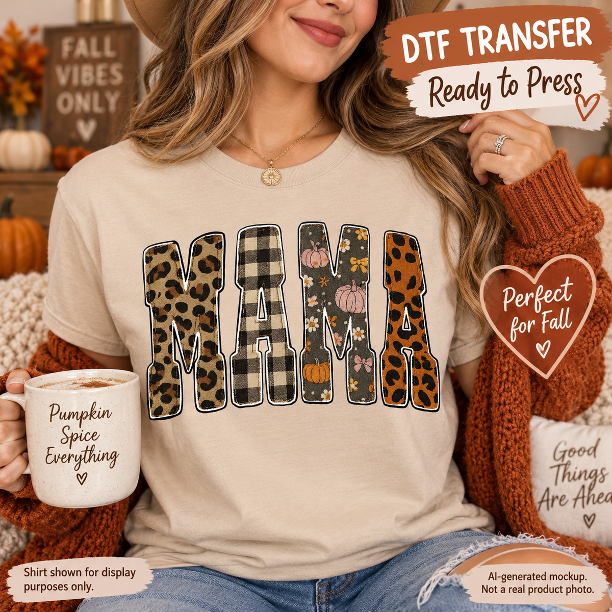 Mama Leopard Plaid Fall Letters DTF Transfer - Ready to Press 12976 shirt mock up