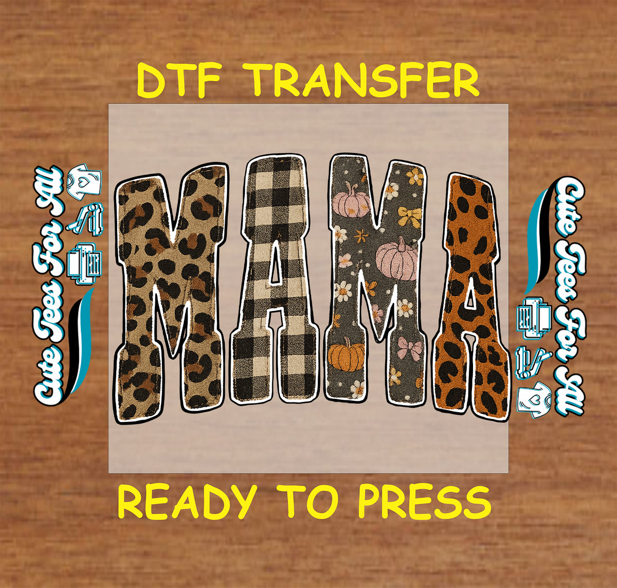 Mama Leopard Plaid Fall Letters DTF Transfer - Ready to Press 12976 digital mock up