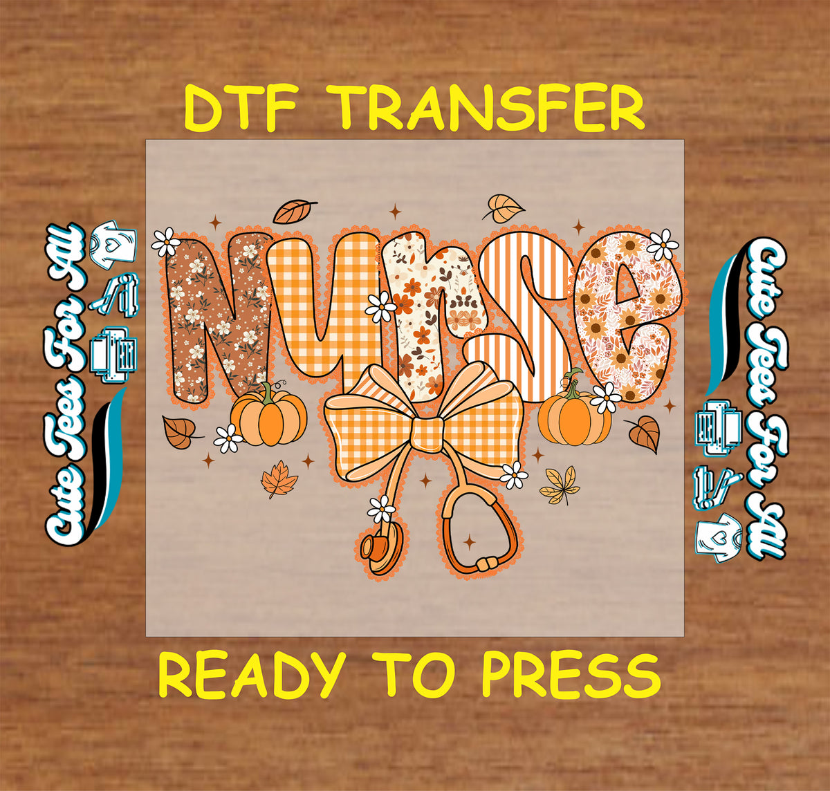 Nurse Fall Pumpkin Stethoscope Bow DTF Transfer - Ready to Press 12988 digital mock up