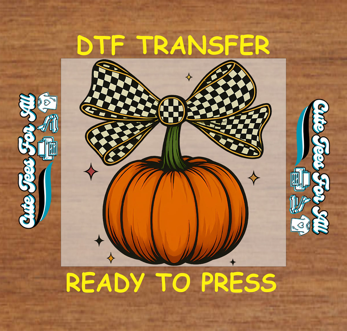 Pumpkin Black Checkered Bow DTF Transfer - Ready to Press 12989 digital mock up 