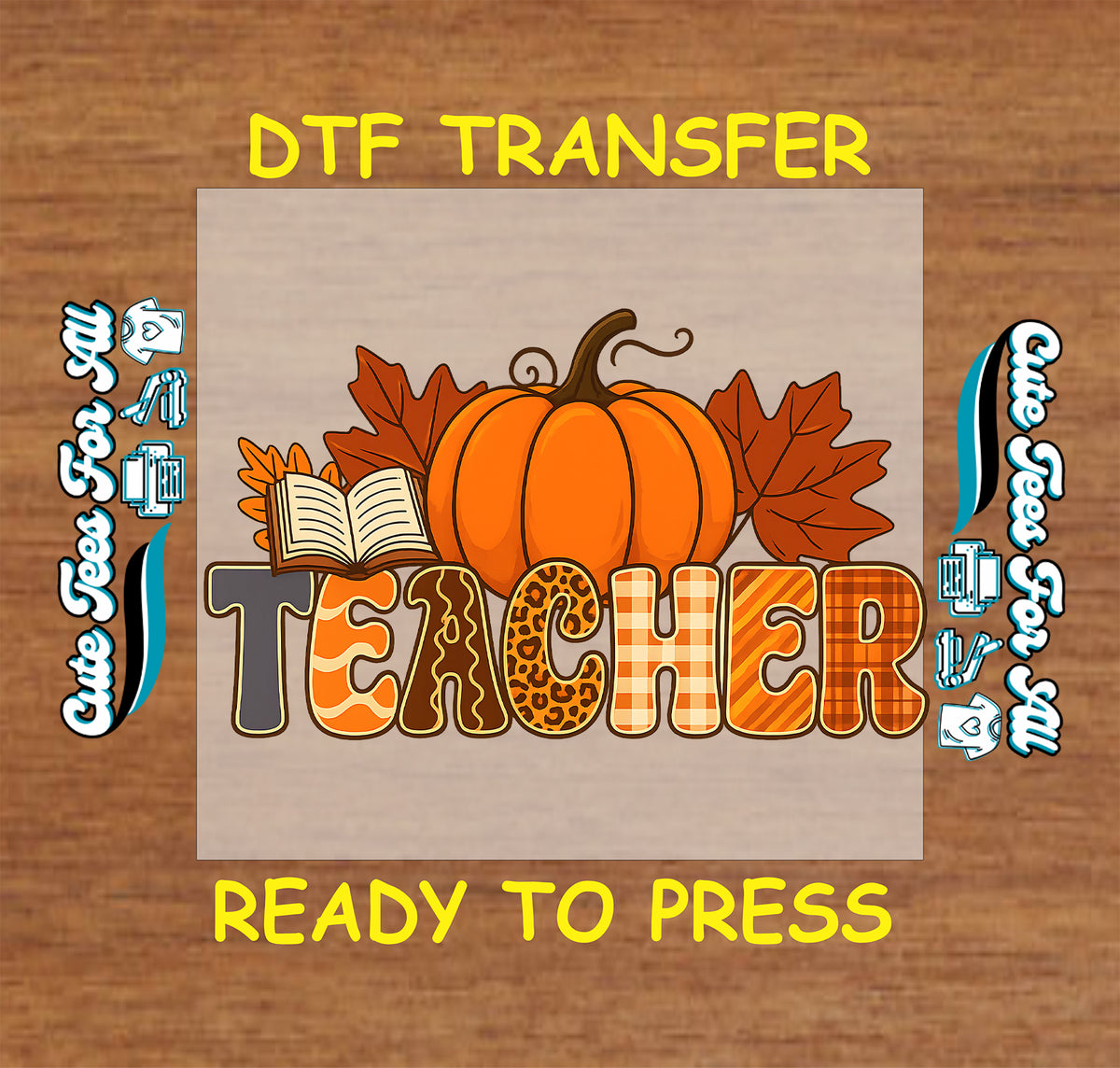 Teacher Fall Pumpkin and Book DTF Transfer - Ready to Press 12993