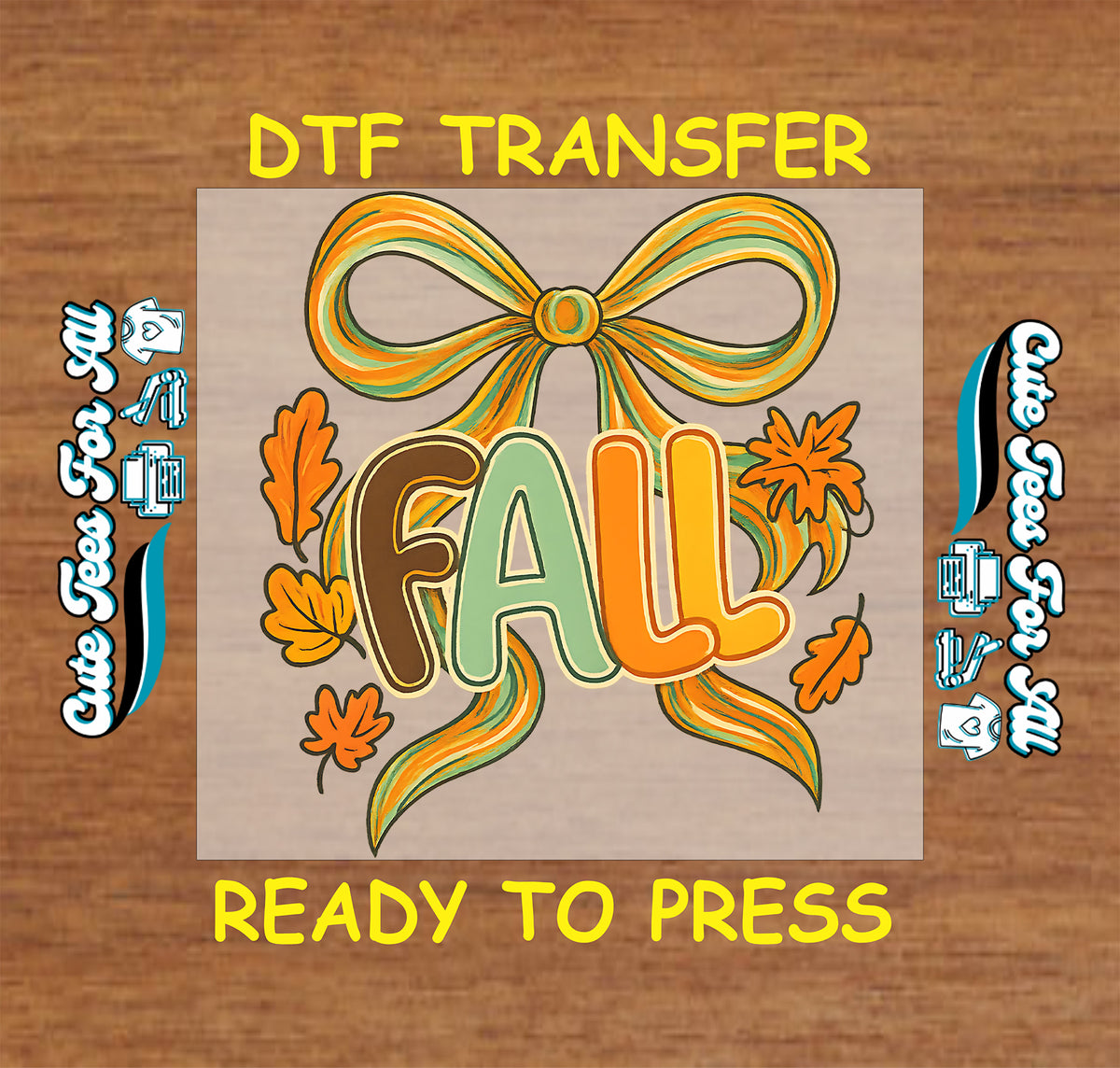Fall Retro Bow and Leaves DTF Transfer - Ready to Press 12994