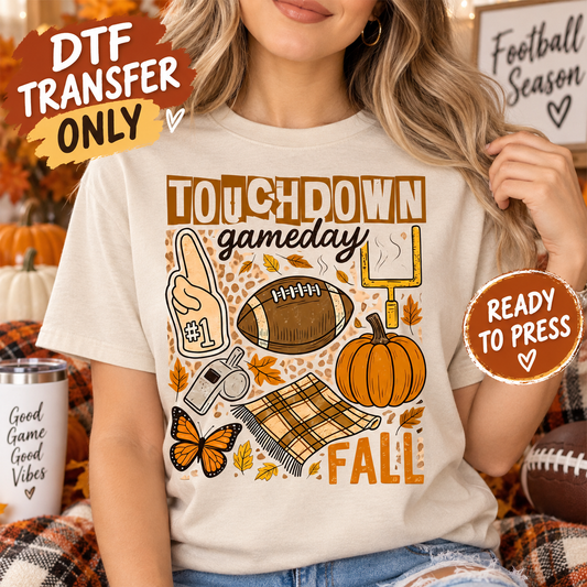 Fall Football Touchdown Game Day Collage DTF Transfer - Ready to Press shirt mock up 