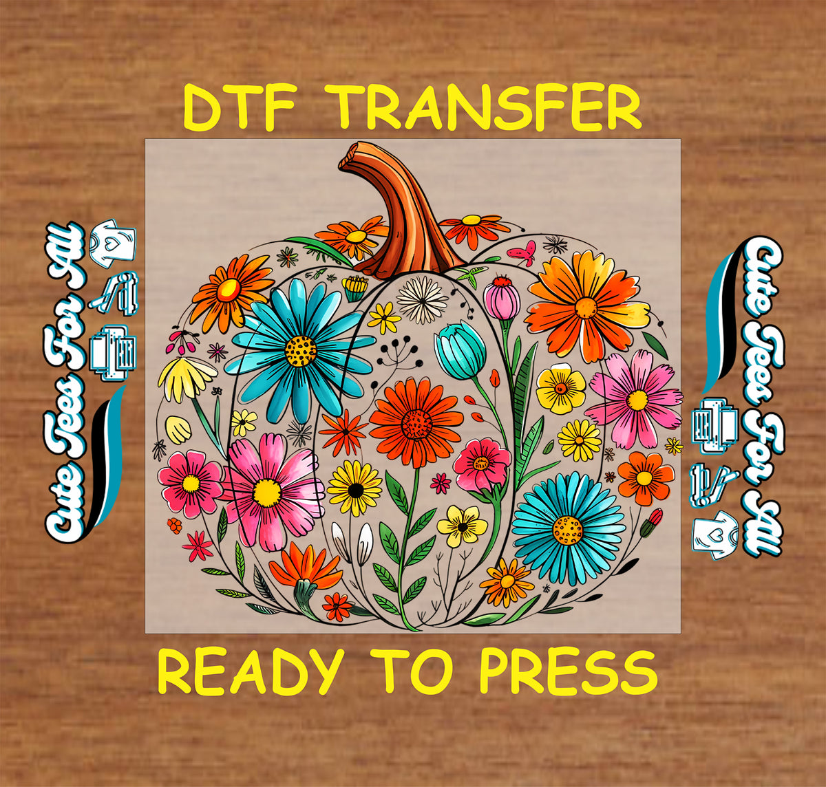 Fall Colorful Floral Pumpkin DTF Transfer - Ready to Press mock up