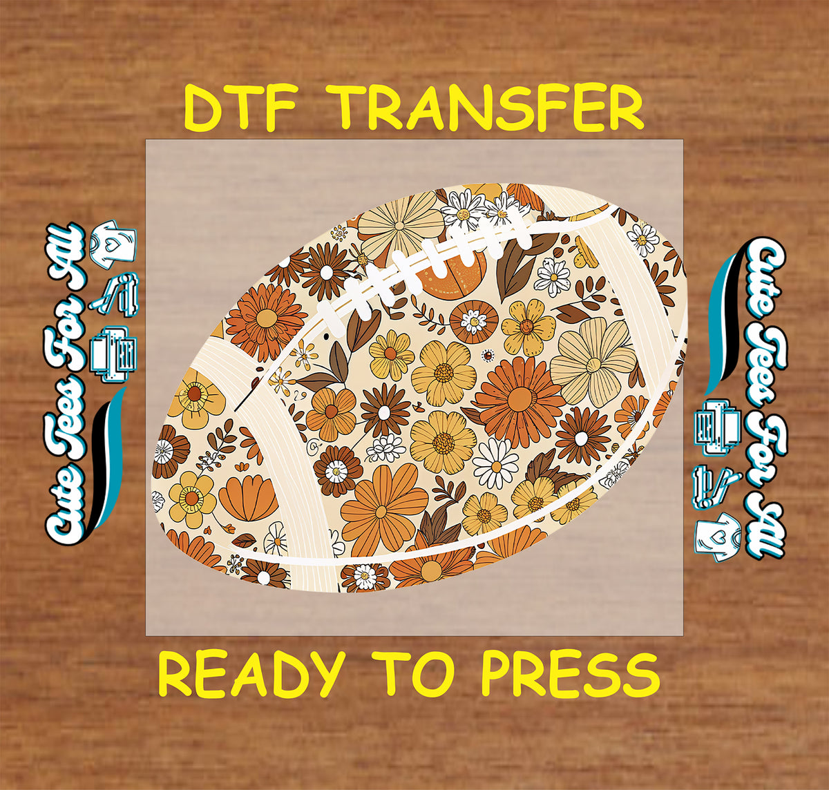 Fall Football Floral Retro Ball DTF Transfer - Ready to Press mock up