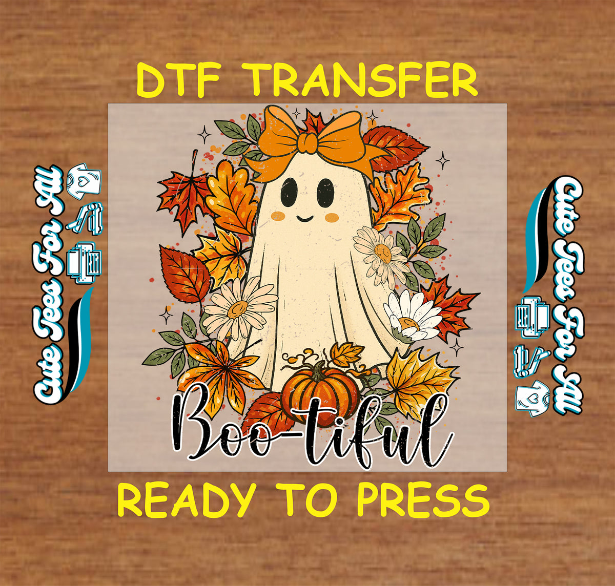 Cute Halloween Boo-tiful Ghost Fall Floral DTF Transfer - Ready to Press mock up