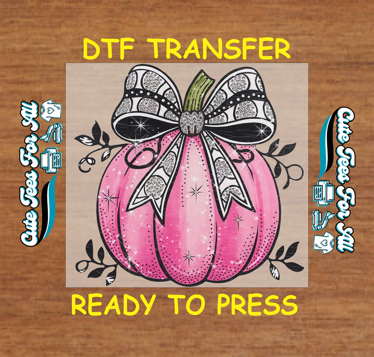 Fall Pink Pumpkin Black Patterned Bow DTF Transfer - Ready to Press mock up