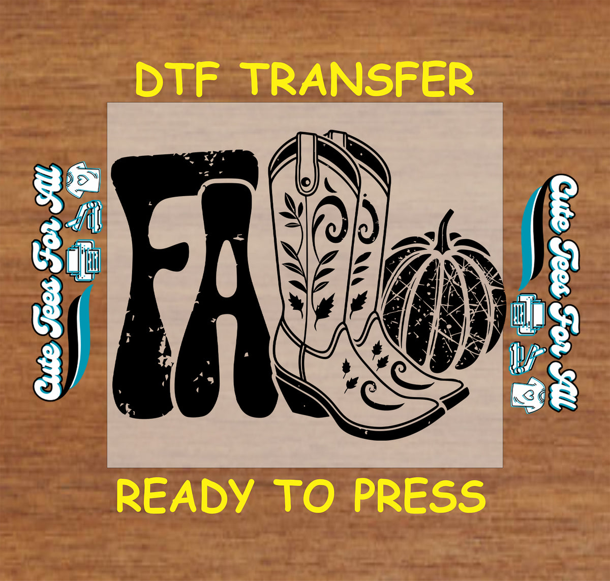 Fall Western Cowboy Boots Pumpkin DTF Transfer - Ready to Press mock up