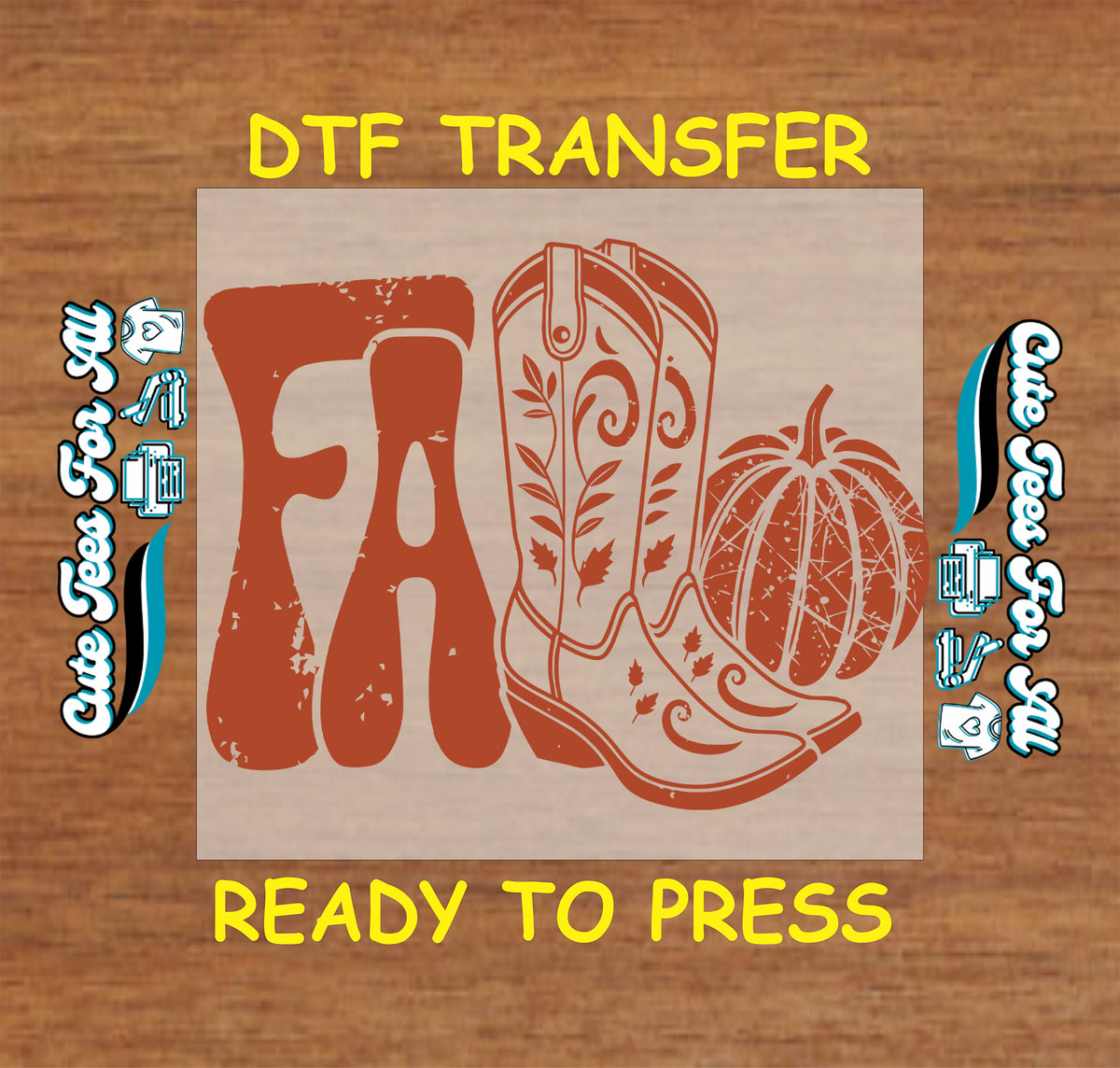 Fall Western Cowboy Boot Pumpkin DTF Transfer - Ready to Press mock up