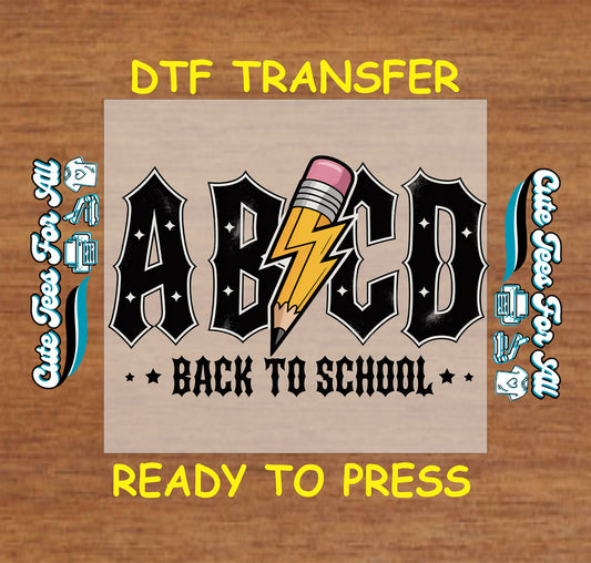 ABCD back to school graphic with pencil lightning bolt and bold lettering, ready to press dtf iron on heat transfer