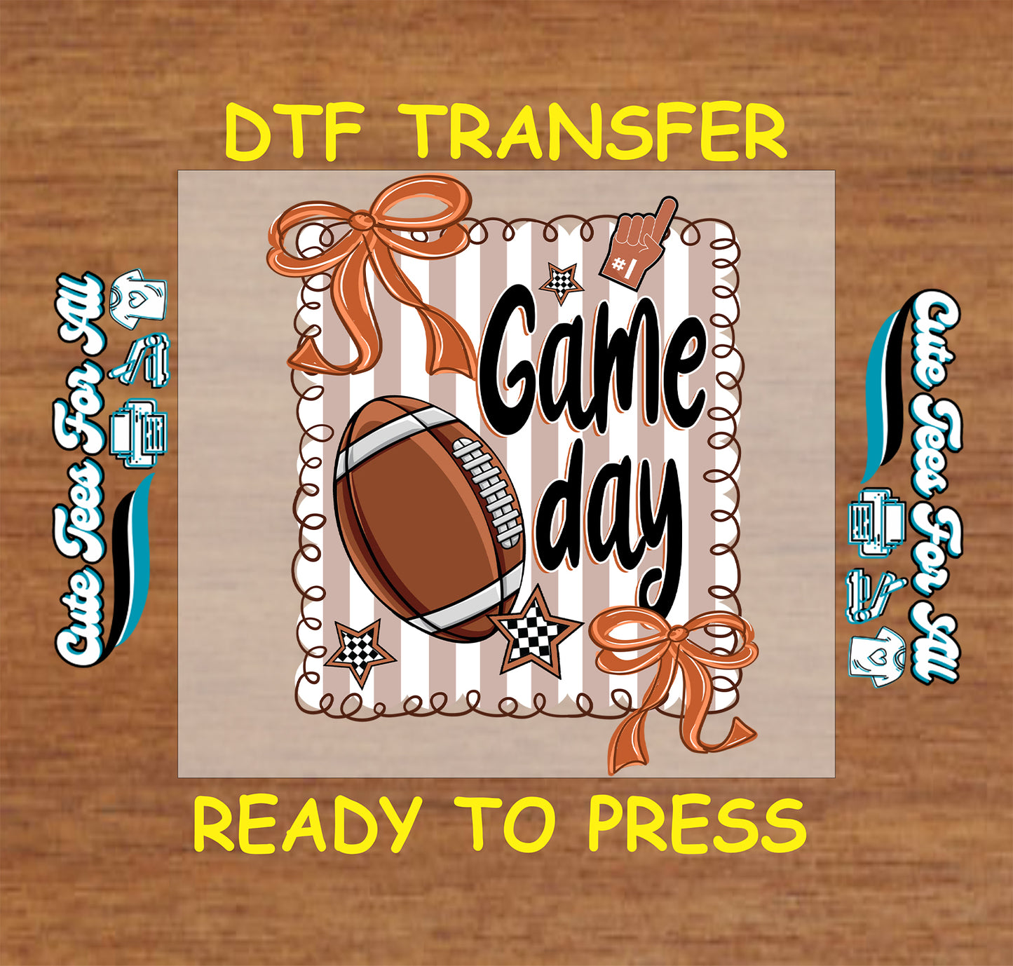Game day football bow frame artwork ready to press dtf iron on heat transfer with football bows stars and foam finger details