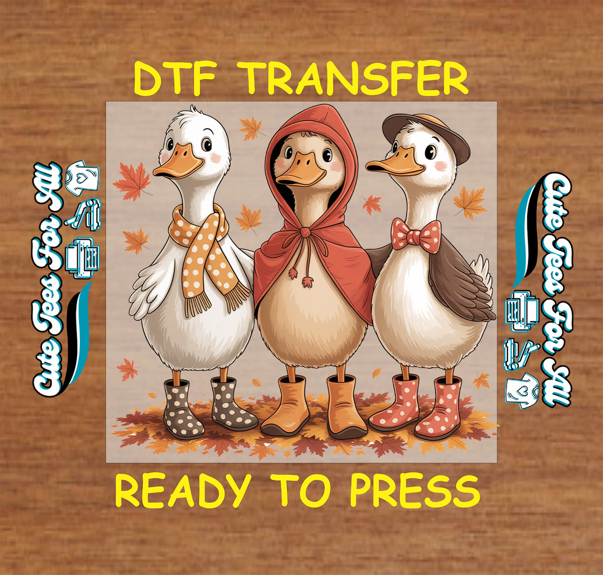 Fall Geese Rain Boots and Autumn Leaves DTF Transfer - Ready to Press mock up