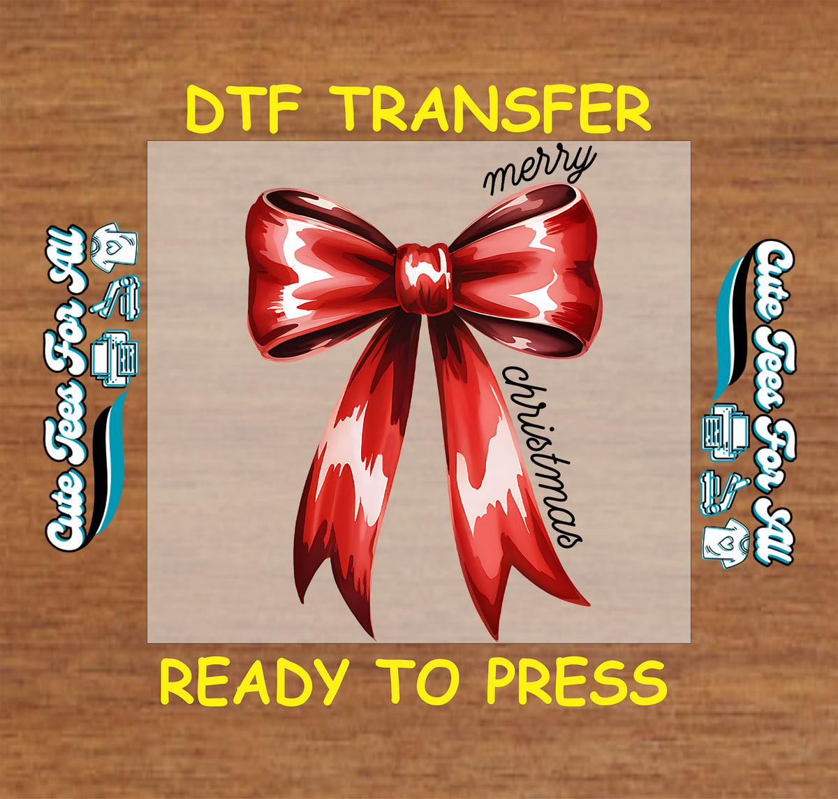 Christmas Merry Red Satin Bow DTF Transfer - Ready to Press mock up 
