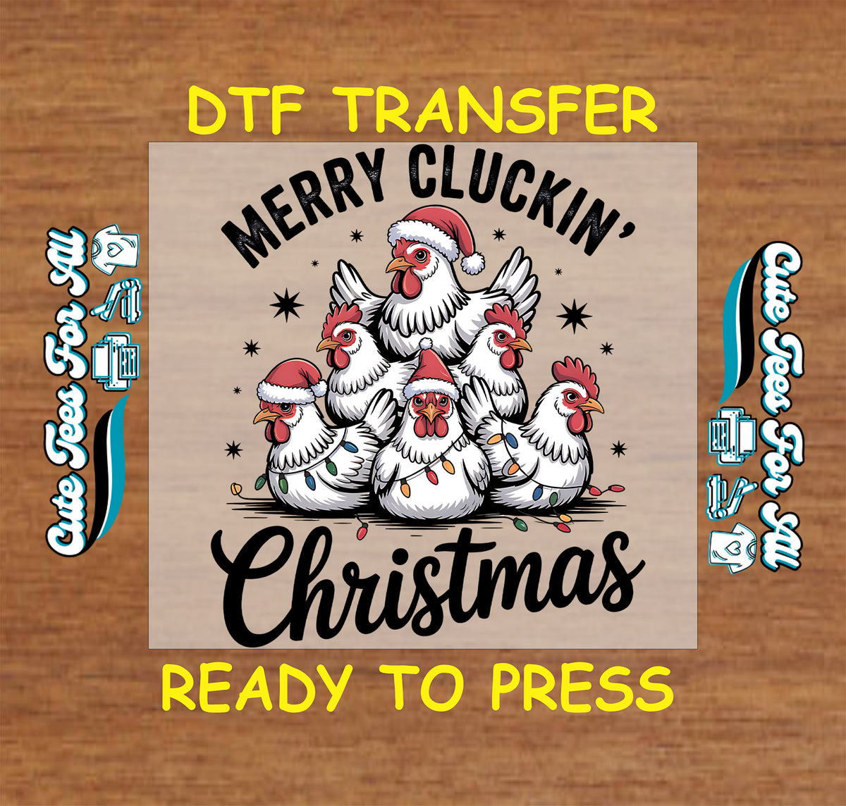 Funny Christmas Merry Cluckin Chicken Flock DTF Transfer - Ready to Press 13025