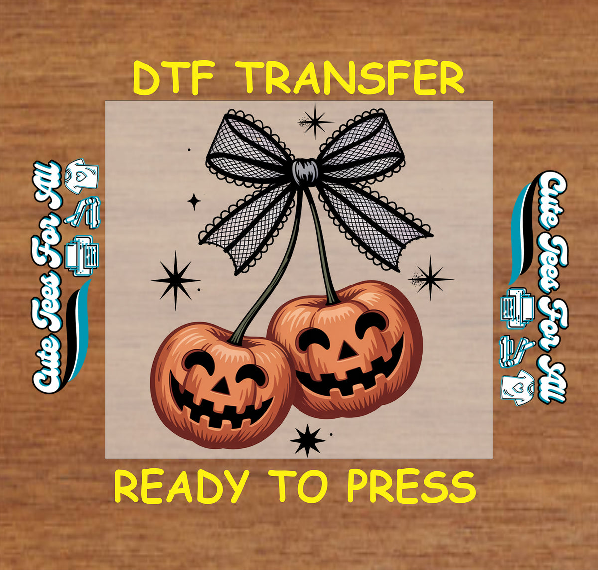 Halloween Jack-O-Lantern Cherry Bow DTF Transfer - Ready to Press mock up