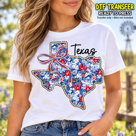 Texas Floral Bow DTF Transfer - Ready to Press shirt mock up