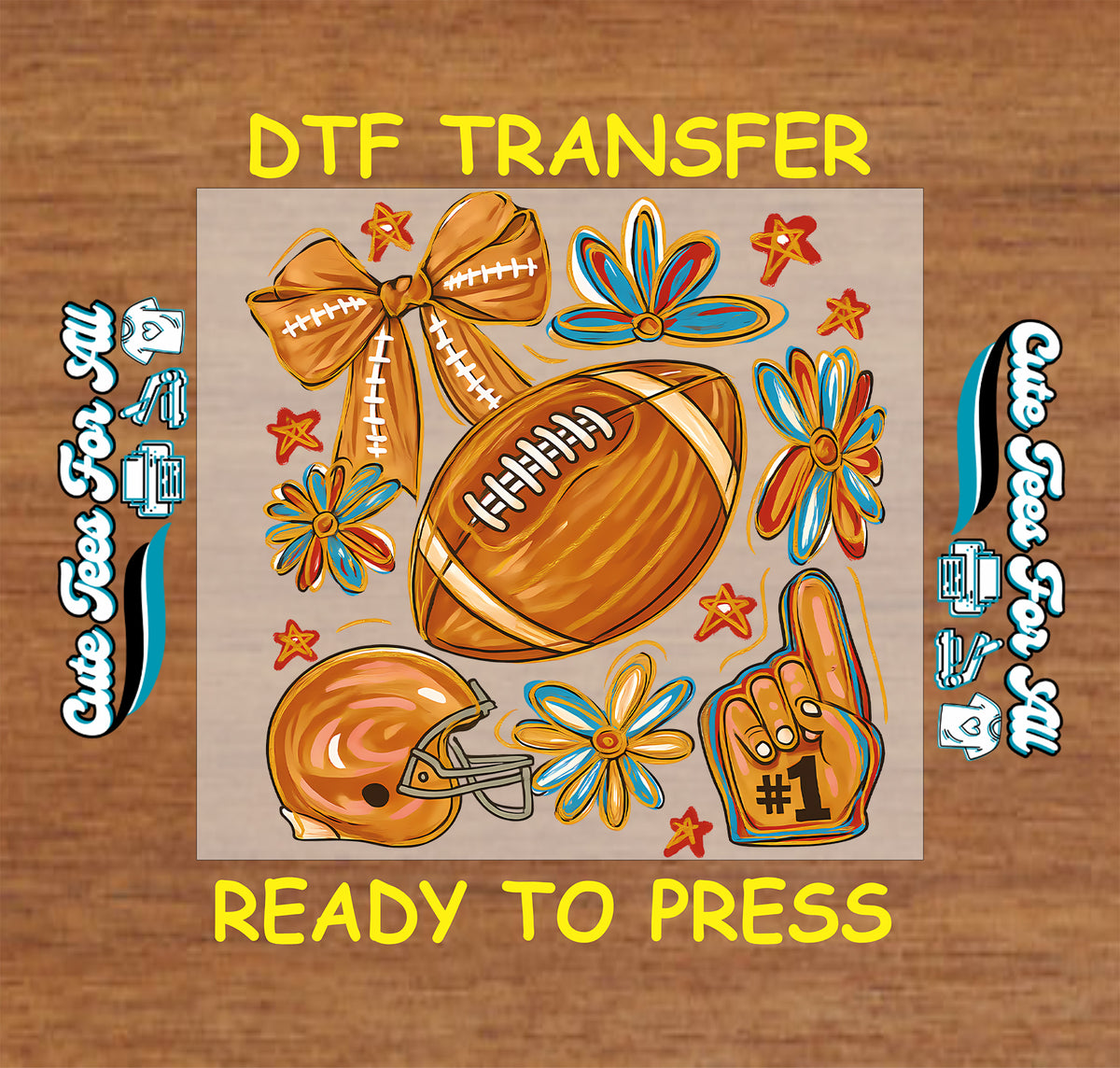 Fall Football Bow and Daisy DTF Transfer - Ready to Press mock up