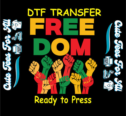 Juneteenth freedom raised fists graphic ready to press dtf transfer with red black green colors for DIY Juneteenth shirts