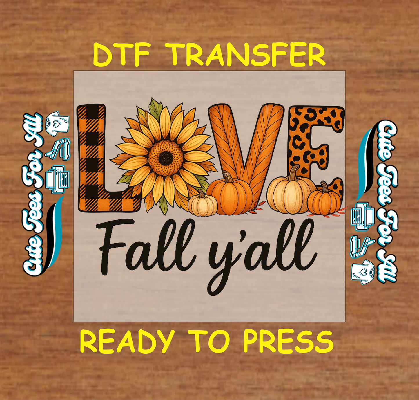Love Fall yall sunflower pumpkin fall graphic ready to press dtf transfer iron on heat transfer decal for diy fall shirts