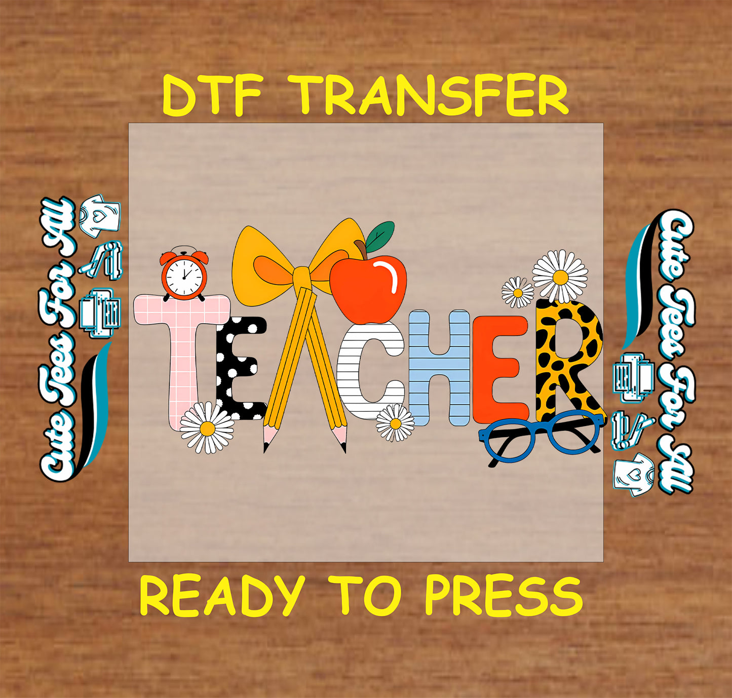 Teacher bow pencil apple ready to press dtf transfer iron on heat transfer decal for DIY school shirts