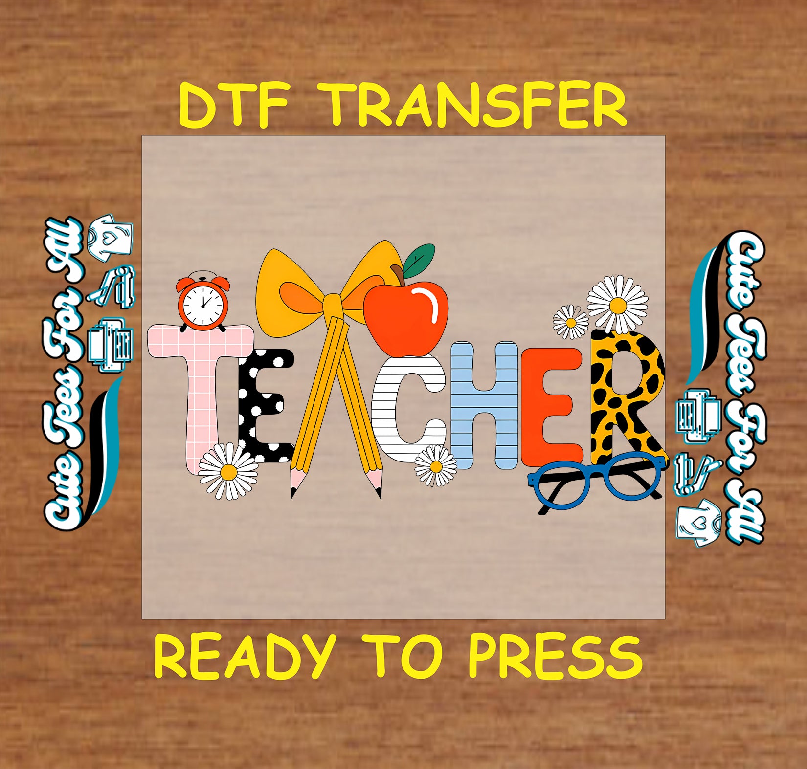 Teacher bow pencil apple ready to press dtf transfer iron on heat transfer decal for DIY school shirts
