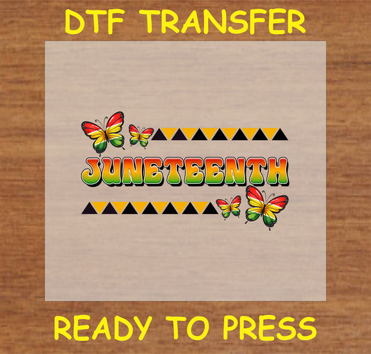 "Juneteenth DTF transfer with colorful butterflies and tribal accents for cultural pride"