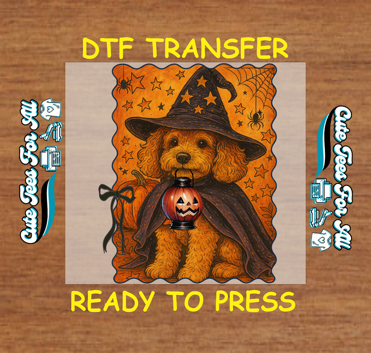 Halloween Witch Dog Pumpkin Lantern DTF Transfer - Ready to Press mock up