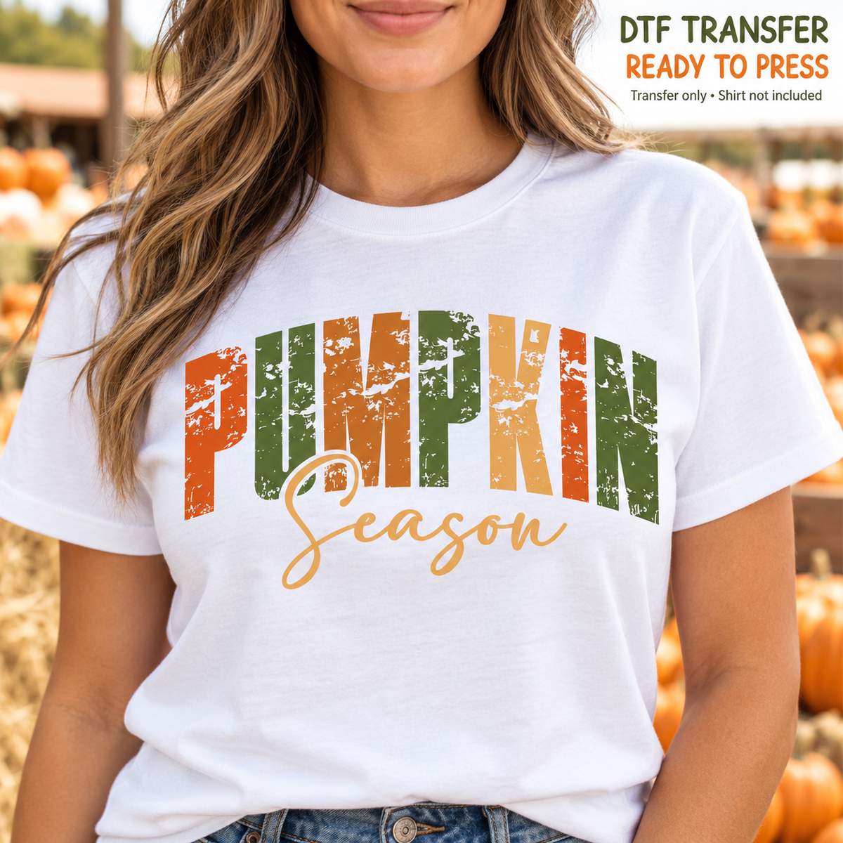 Fall Pumpkin Season DTF Transfer – Distressed Retro shirt mock up