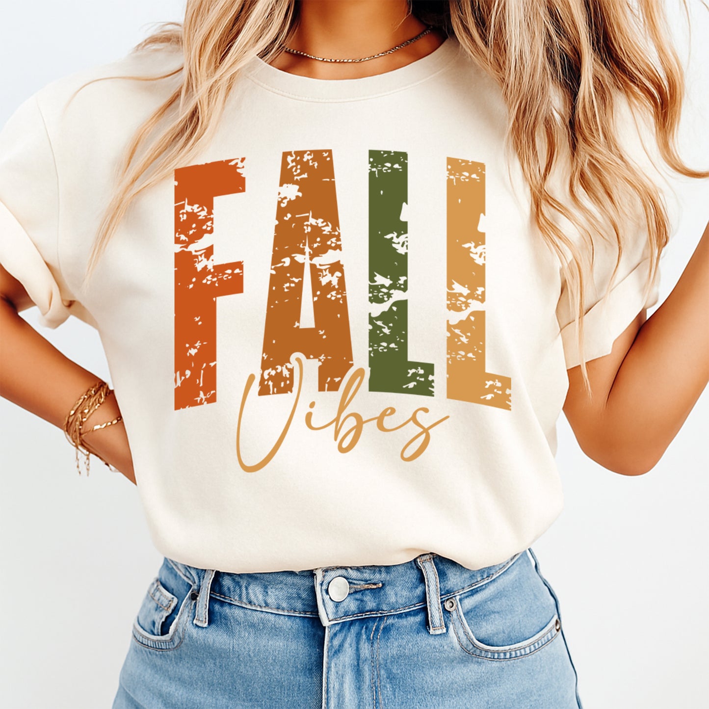 Fall Vibes ready to press dtf transfer with retro autumn colors iron on heat transfer decal for DIY fall shirts