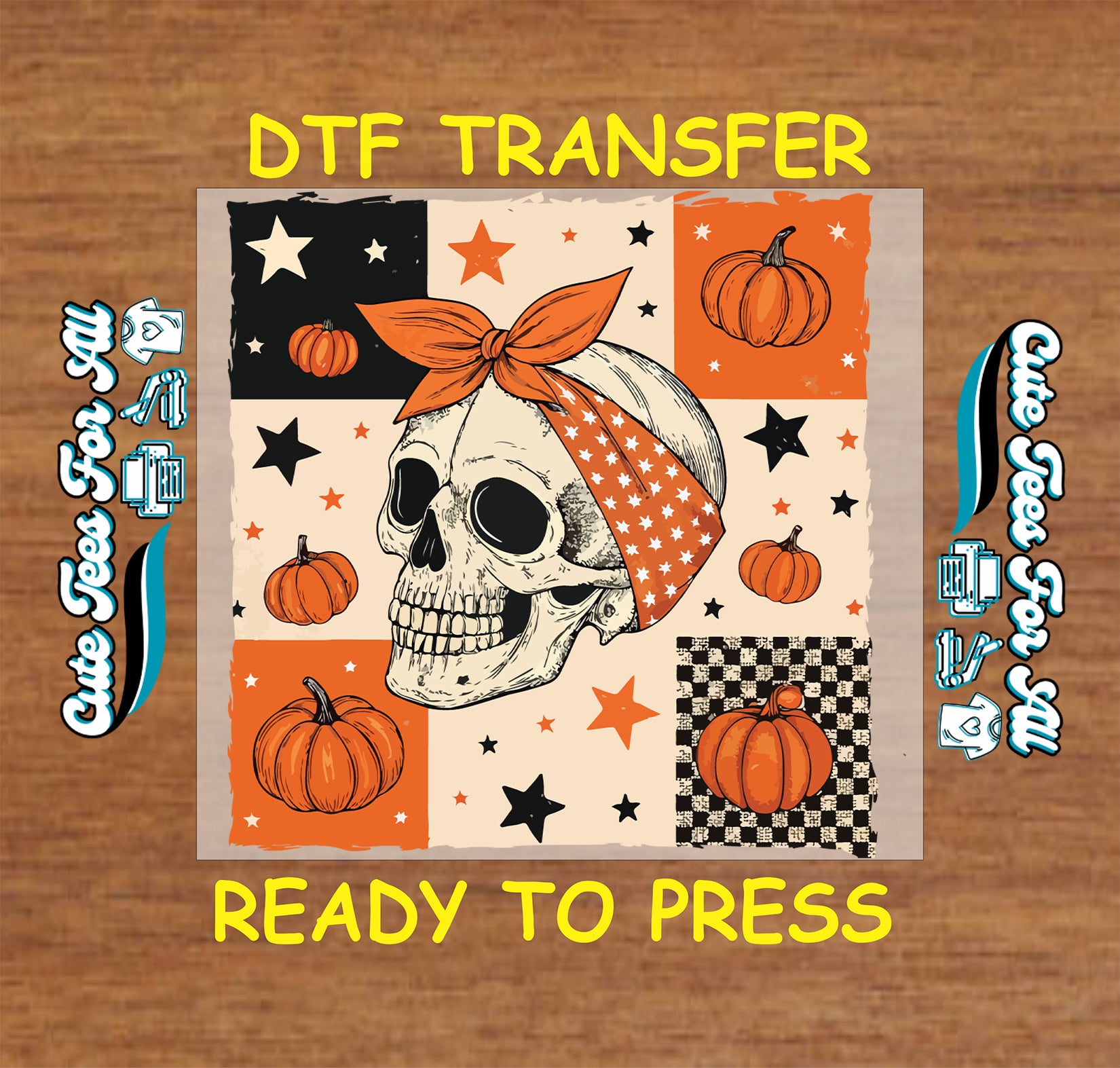 Halloween skull pumpkin bow patchwork artwork ready to press dtf transfer iron on heat transfer sheet for DIY Halloween shirts