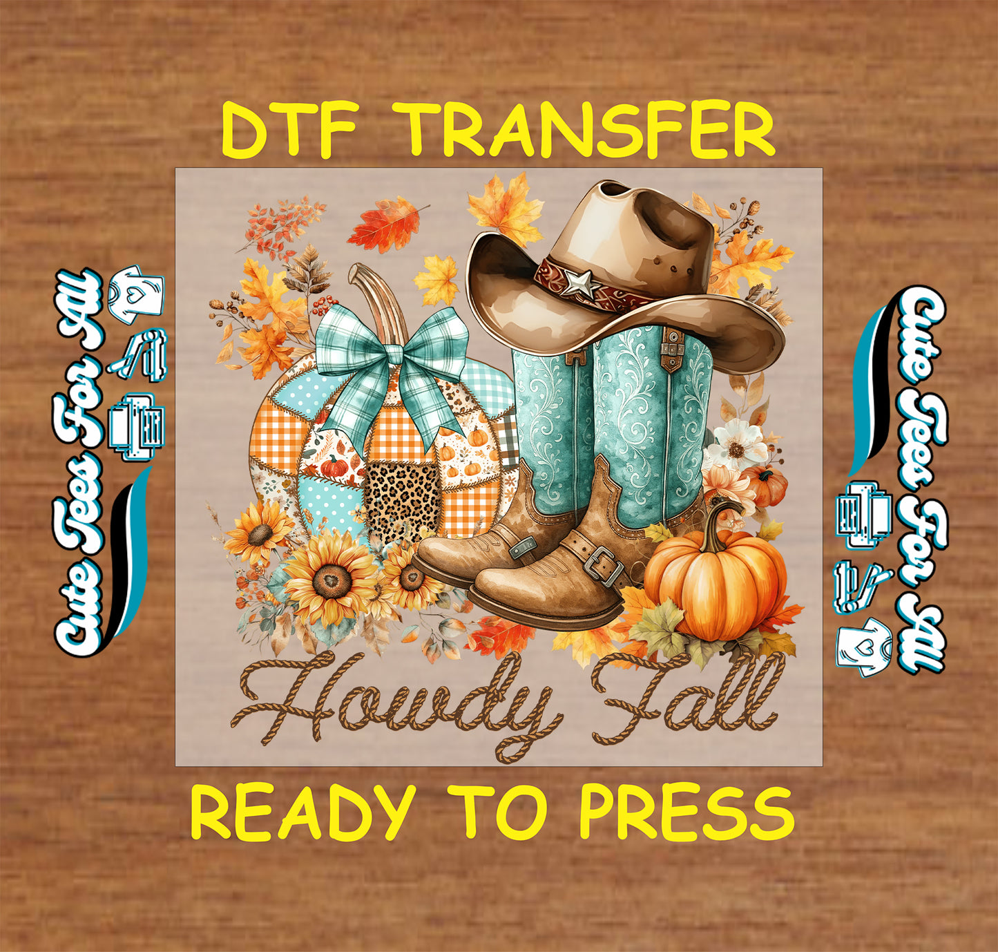 Howdy Fall western boots pumpkin patch artwork ready to press dtf transfer iron on heat transfer sheet for DIY fall shirts