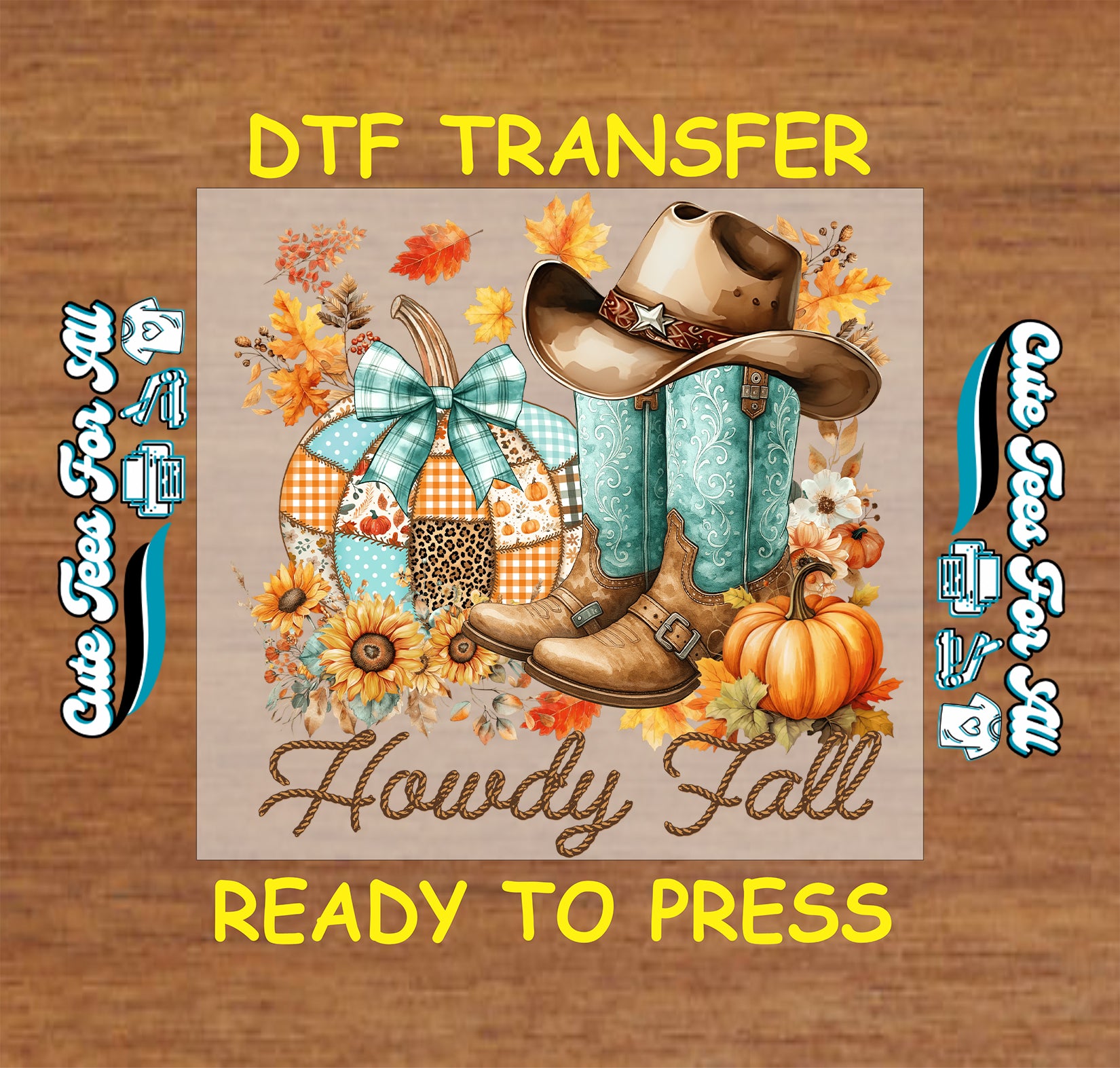 Howdy Fall western boots pumpkin patch artwork ready to press dtf transfer iron on heat transfer sheet for DIY fall shirts
