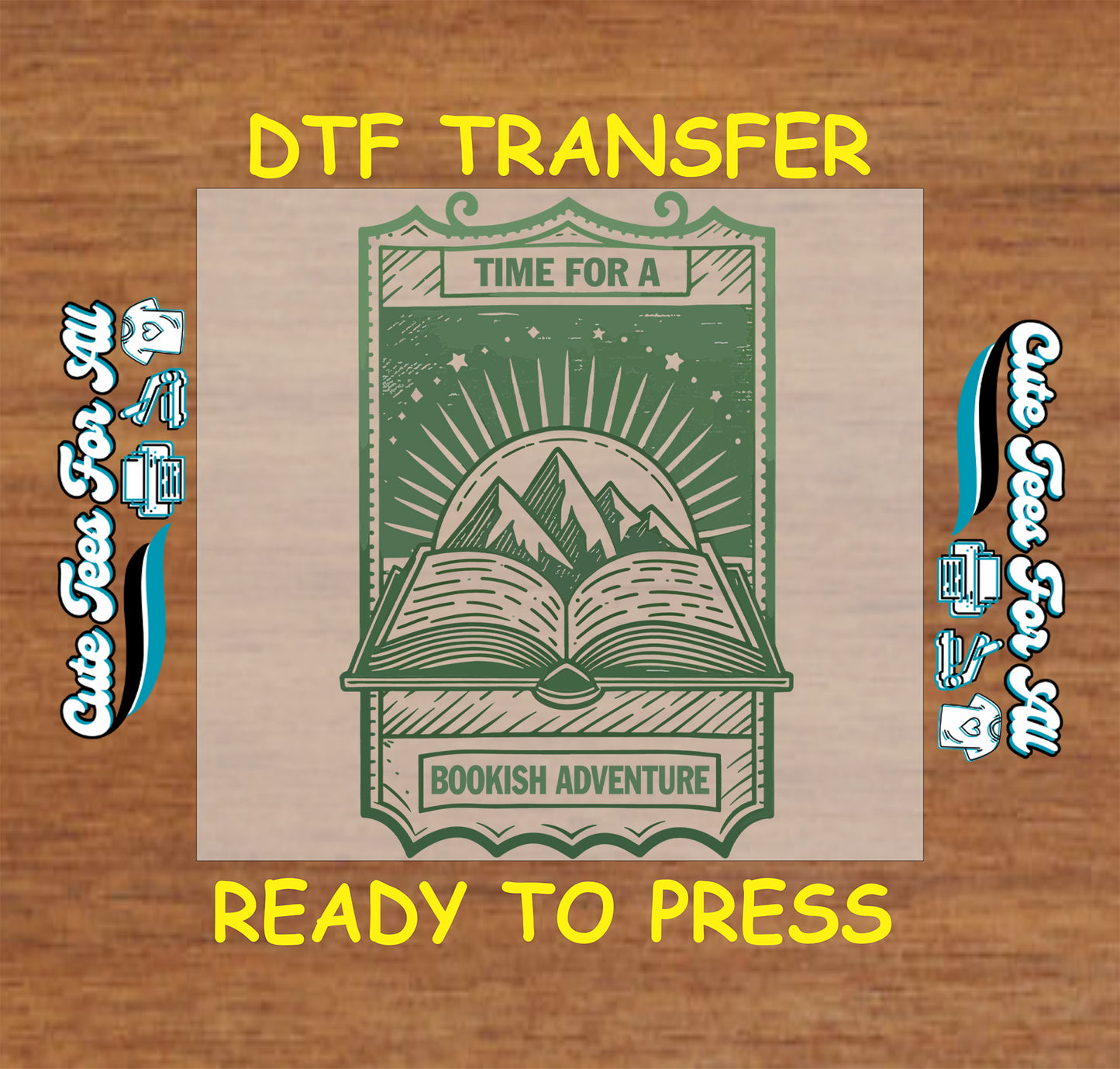Time for a bookish adventure open book mountain artwork ready to press dtf transfer iron on heat transfer sheet for DIY bookish shirts