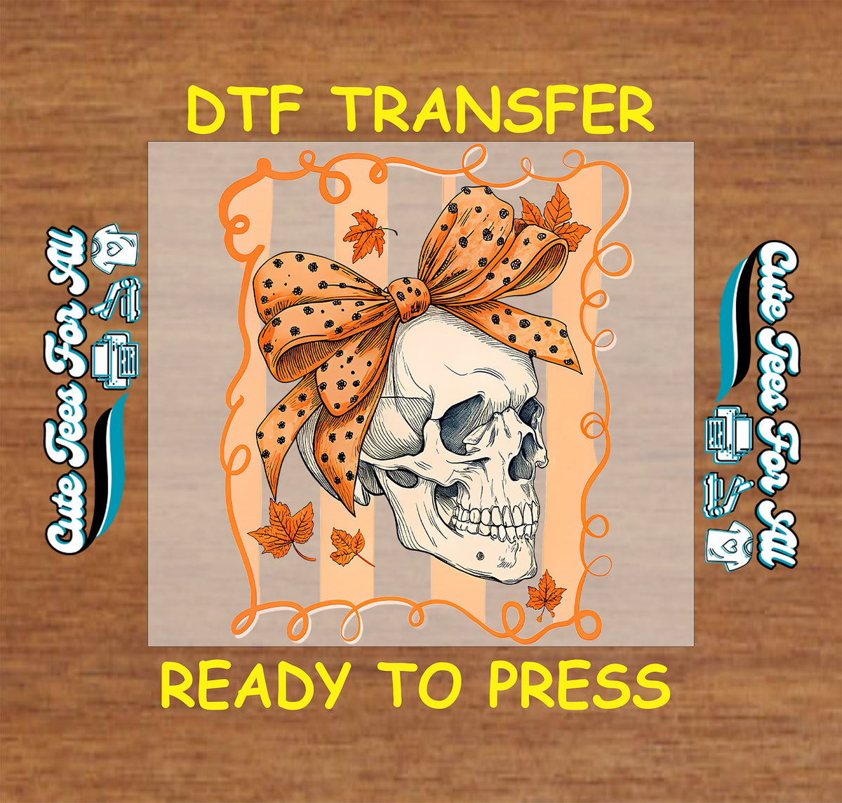 Fall Halloween Skull DTF Transfer – Orange Bow dtf mock up