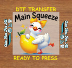 Valentine DTF Transfer – Main Squeeze Duck Lemon Design Iron On Heat Transfer Decal Ready to Press DTF for DIY Valentine Shirts 13129