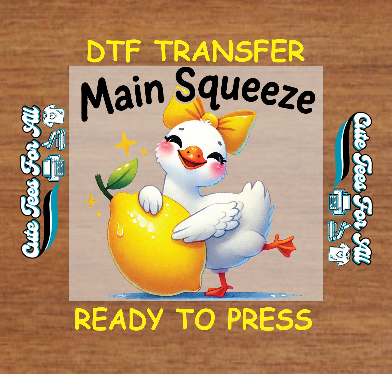 Main Squeeze duck lemon ready to press dtf transfer iron on heat transfer design for DIY Valentine shirts