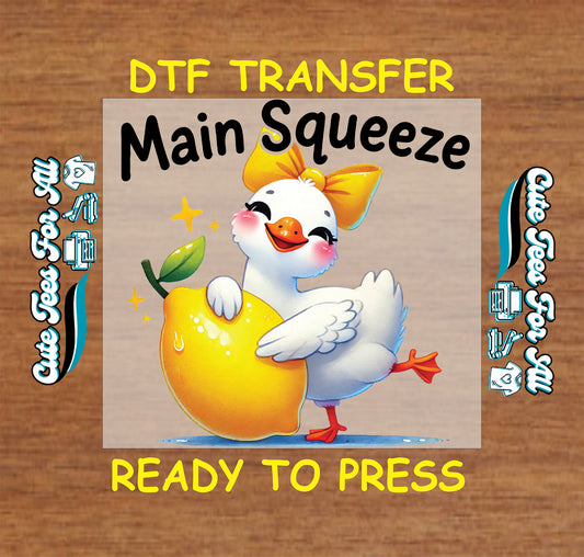 Main Squeeze duck lemon ready to press dtf transfer iron on heat transfer design for DIY Valentine shirts