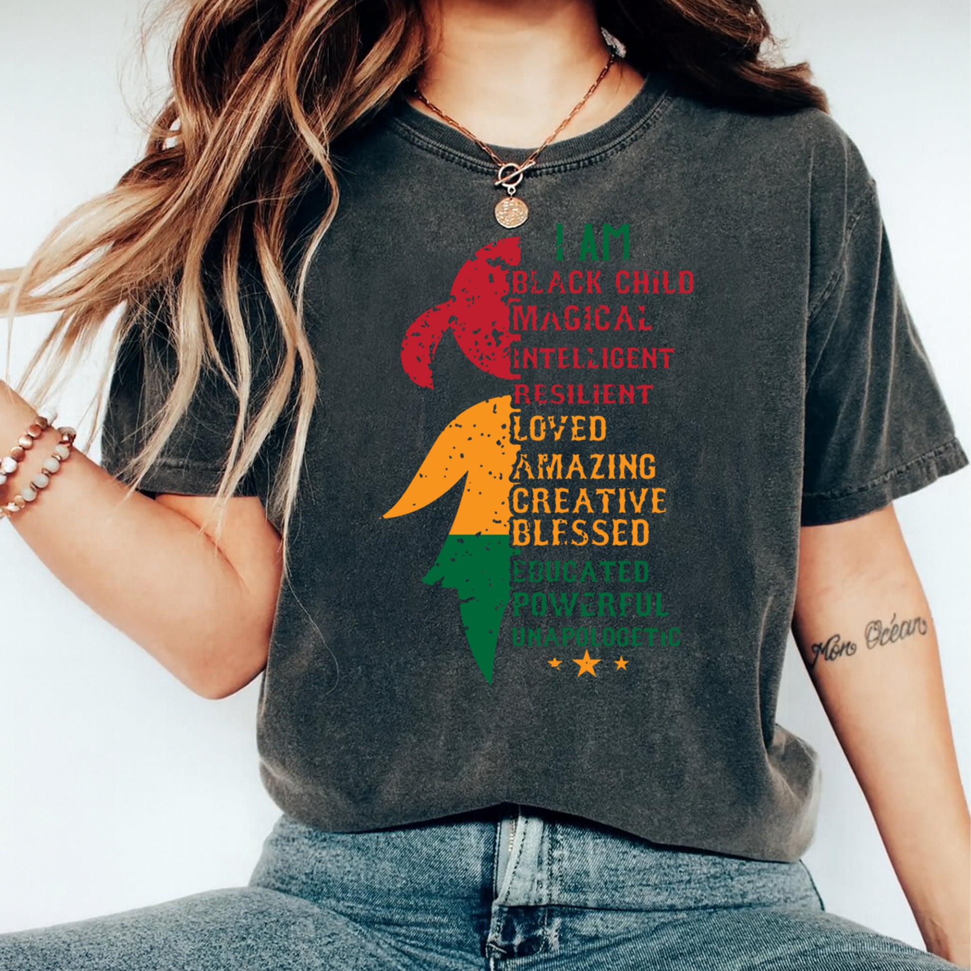 Black child affirmation silhouette graphic printed on black shirt ready to press dtf heat transfer design