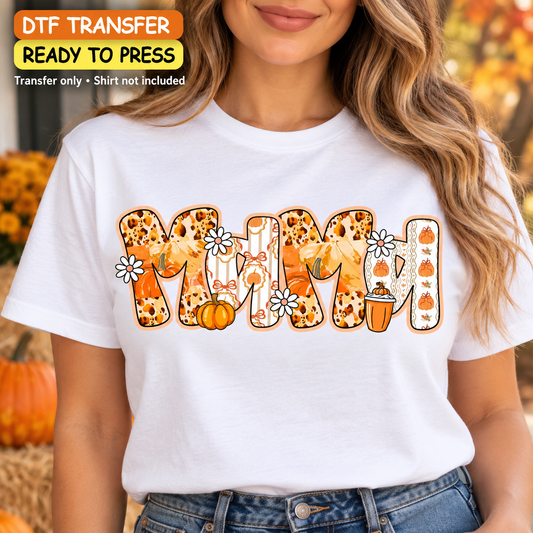 Fall Mama DTF Transfer – Leopard Pumpkin Patchwork shirt mock up