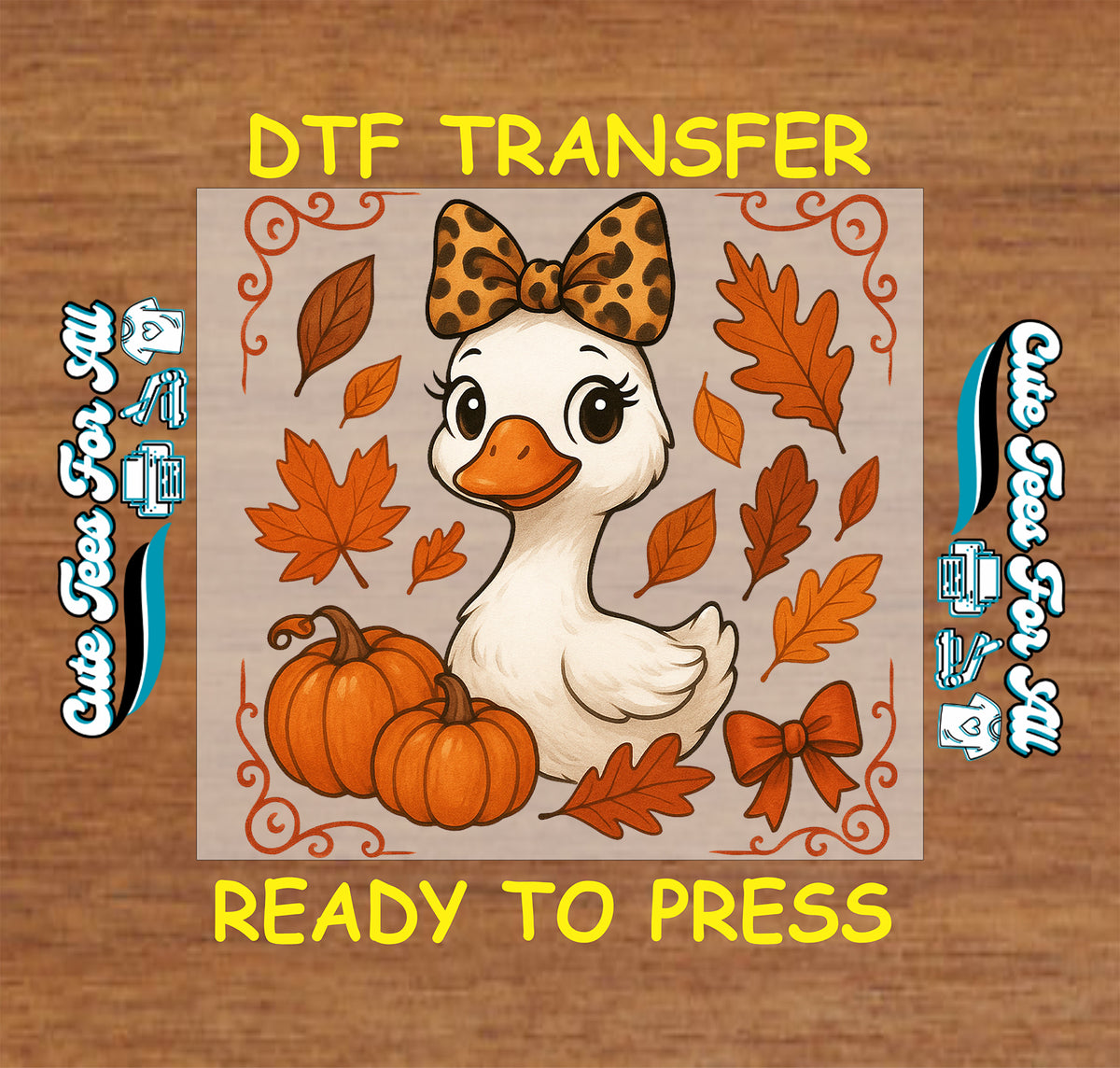 Fall Duck DTF Transfer – Leopard Bow and Leaves dtf mock up